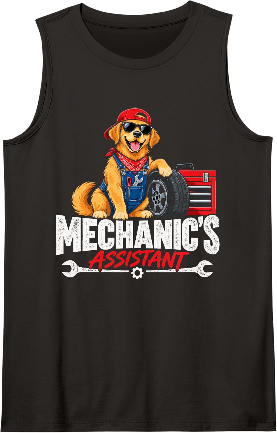 Mechanic Dog Assistant Auto Repair Helper Sleeveless Tank Top - Black