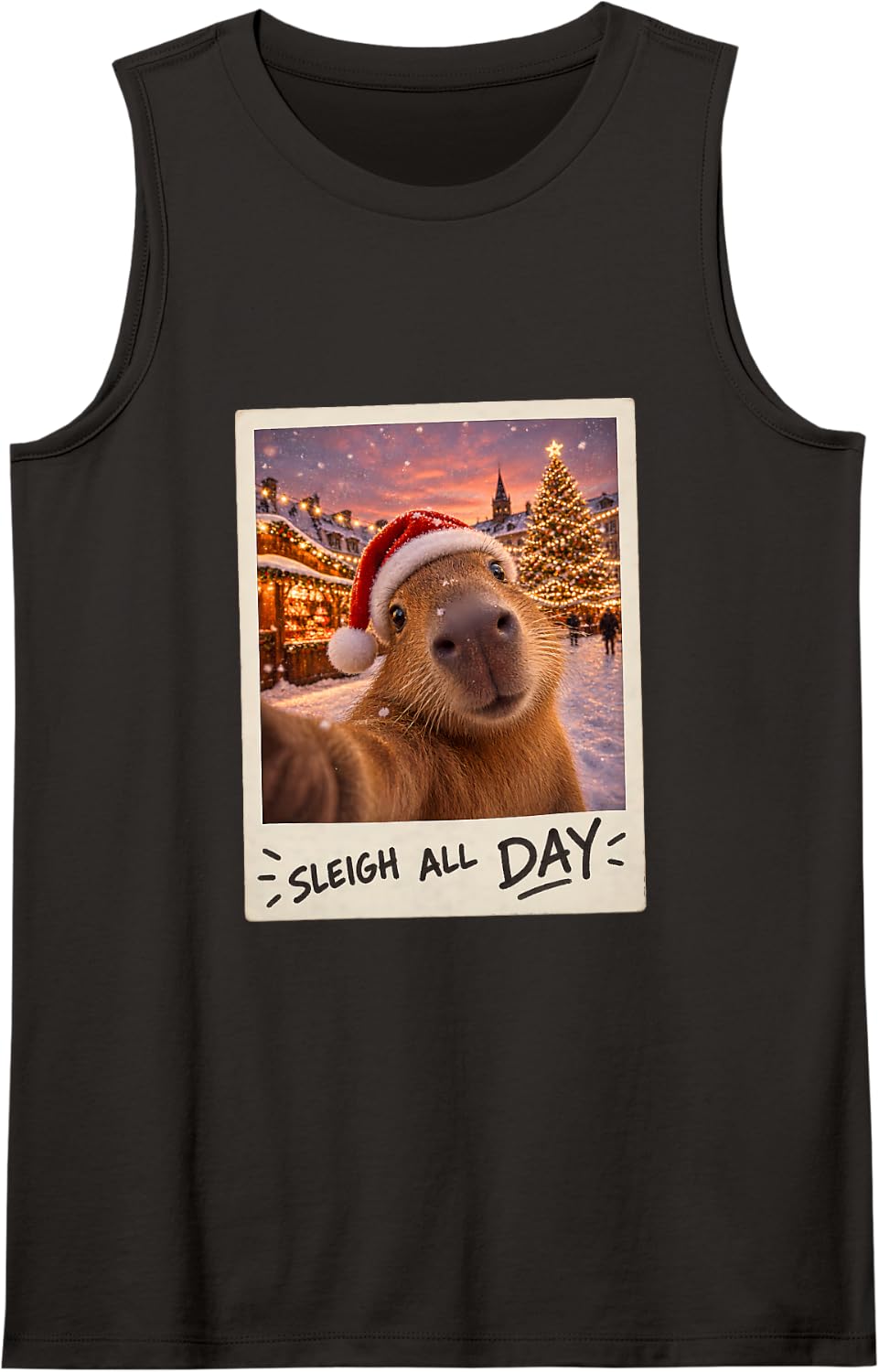 Sleigh All Day Capybara Christmas Funny Sleeveless Tank Top - Black