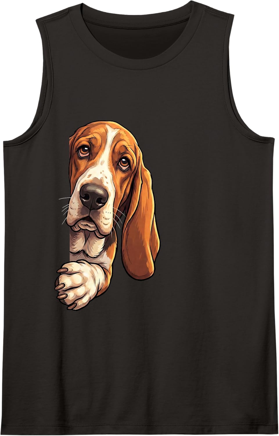 Funny Basset Hound Peeking from Side Dog Owner Sleeveless Tank Top - Black