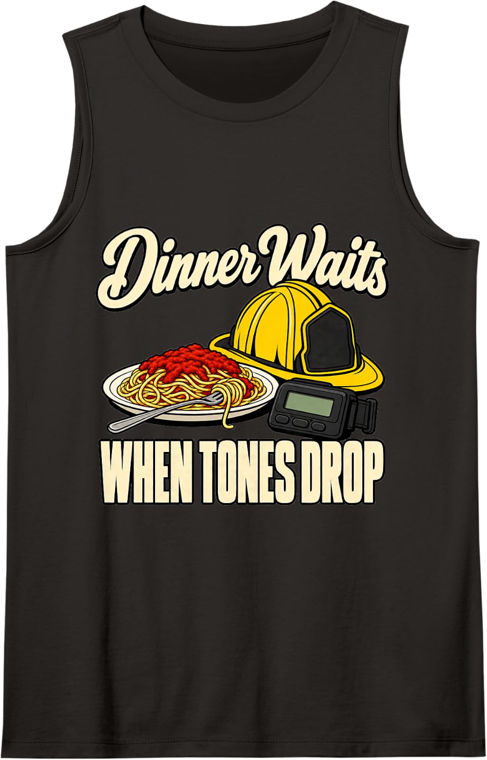 Volunteer Firefighter Dinner Waits When Tones Drop Fire Dad Sleeveless Tank Top - Black