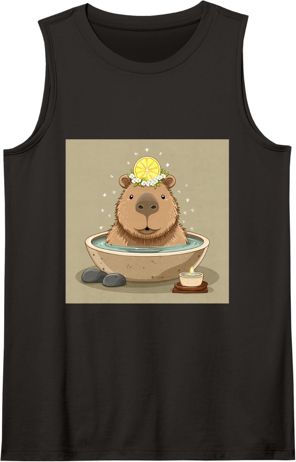 Capybara Yuzu Bath Lemon Spa Animal Tank Top - Black