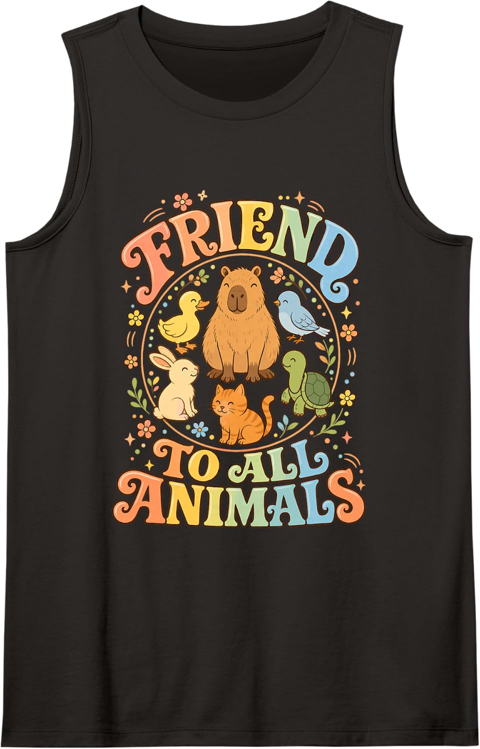 Friend to All Animals Capybara Cute Sleeveless Tank Top - Black