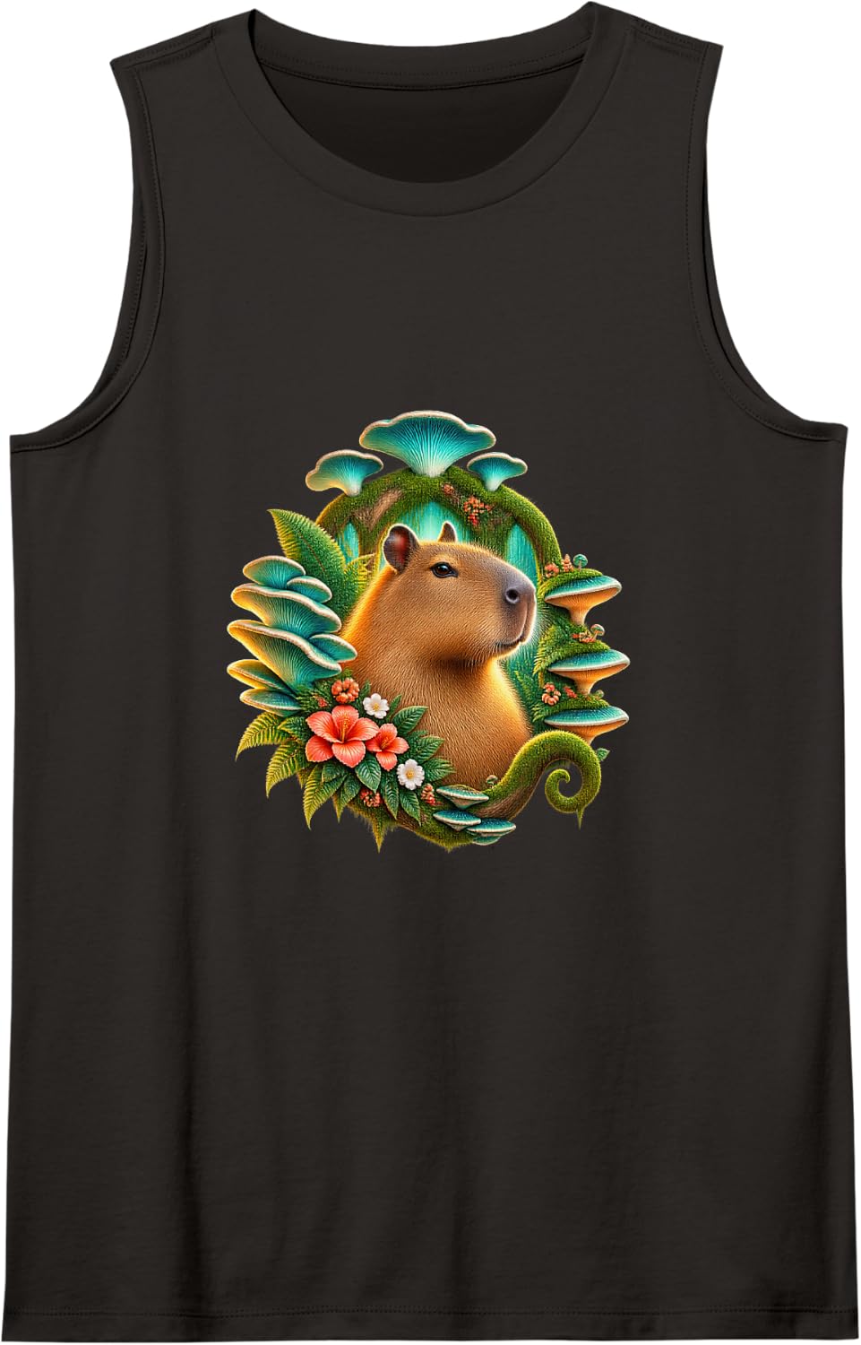 Capybara in a Turquoise Moss Grove Sleeveless Tank Top - Black