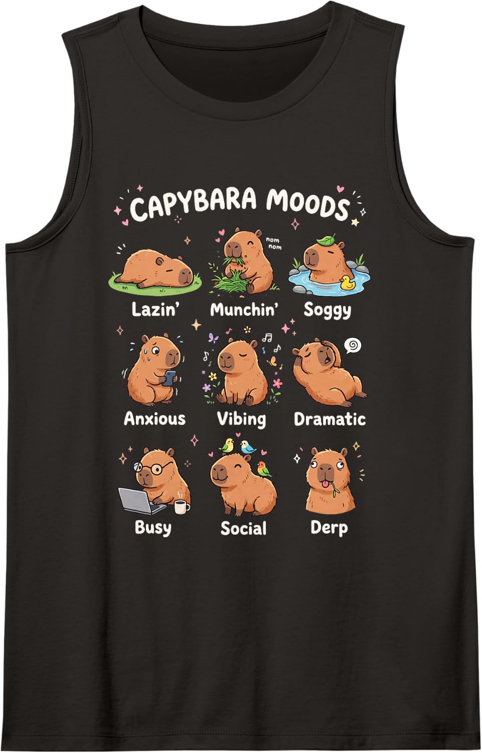 Capybara Sleeveless Tank Top - Black
