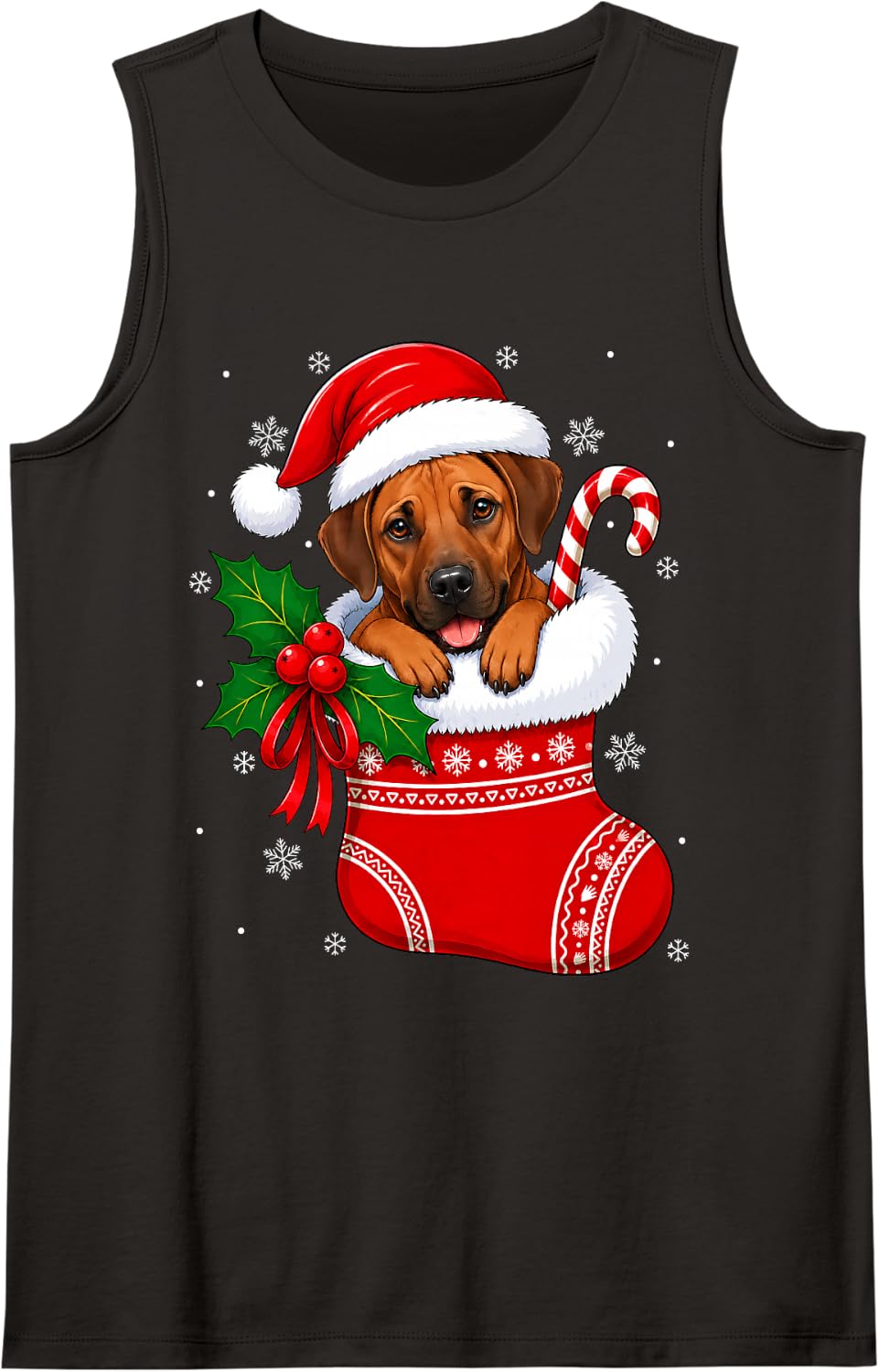 Rhodesian Ridgeback Dog Christmas Stocking Cute Festive Xmas Sleeveless Tank Top - Black