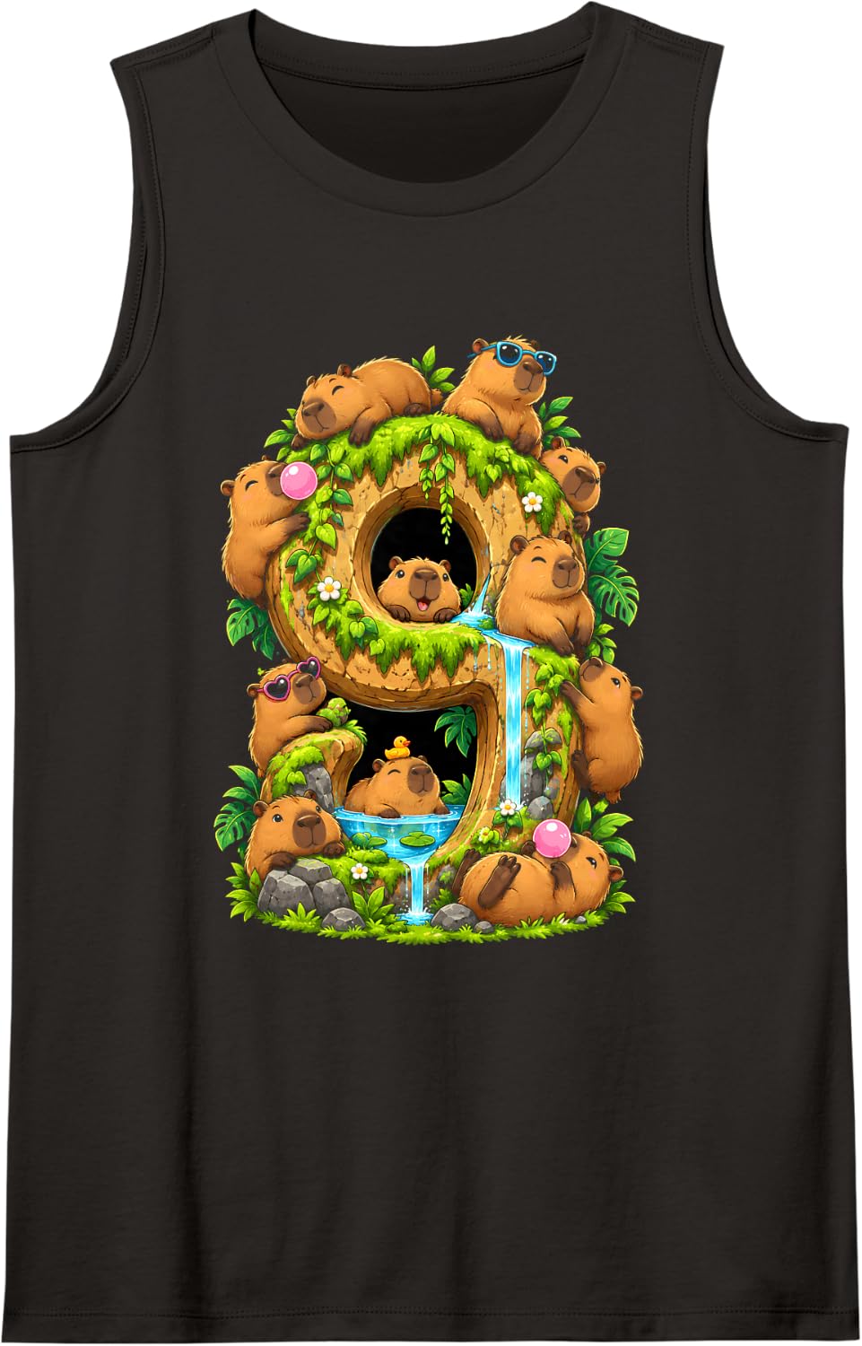 Capybara 9th Birthday Cappy Birthday Funny Capybara Lover Sleeveless Tank Top - Black
