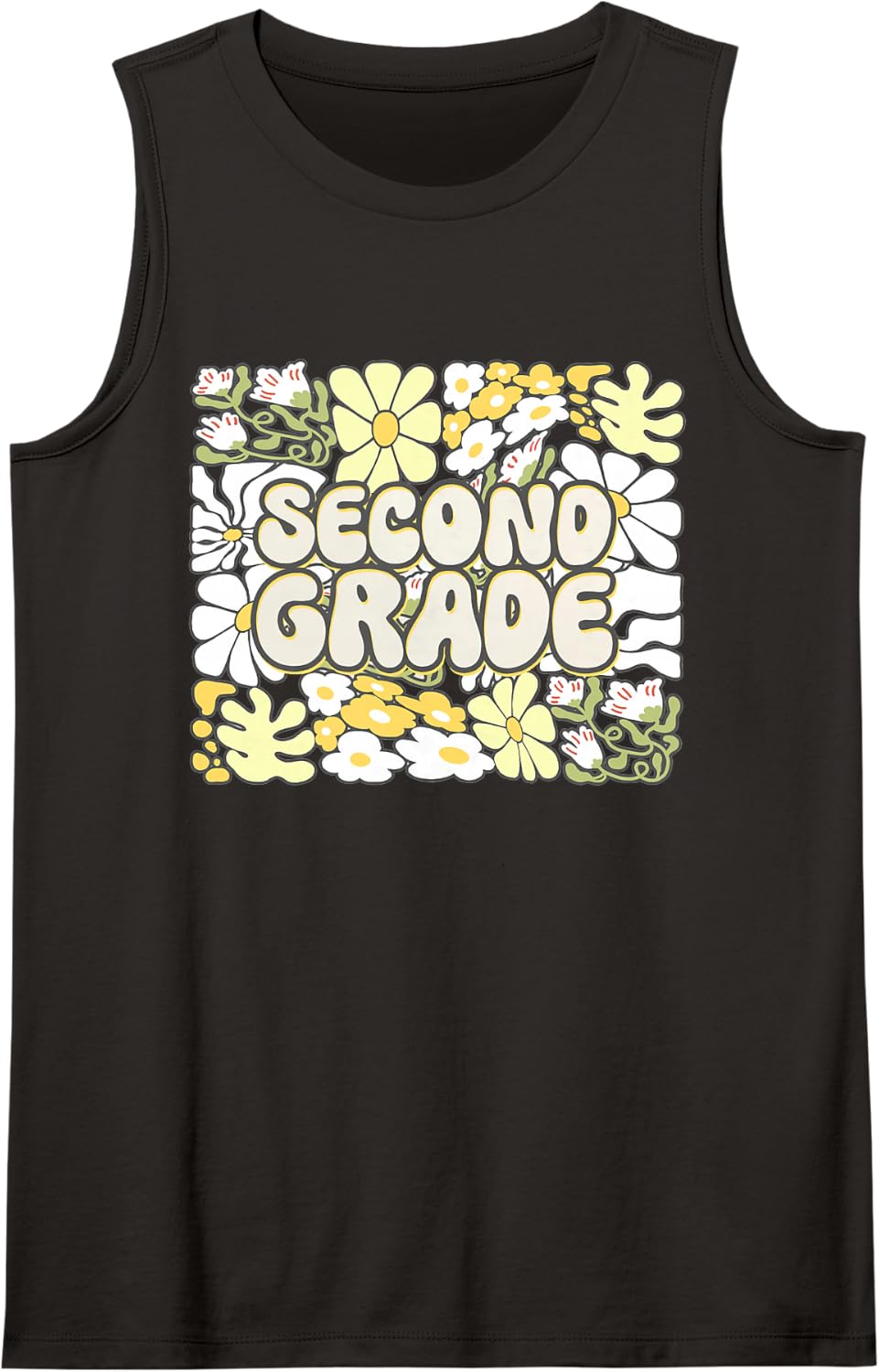 Retro Second Grade Teacher Boho Floral Back to School Sleeveless Tank Top - Black