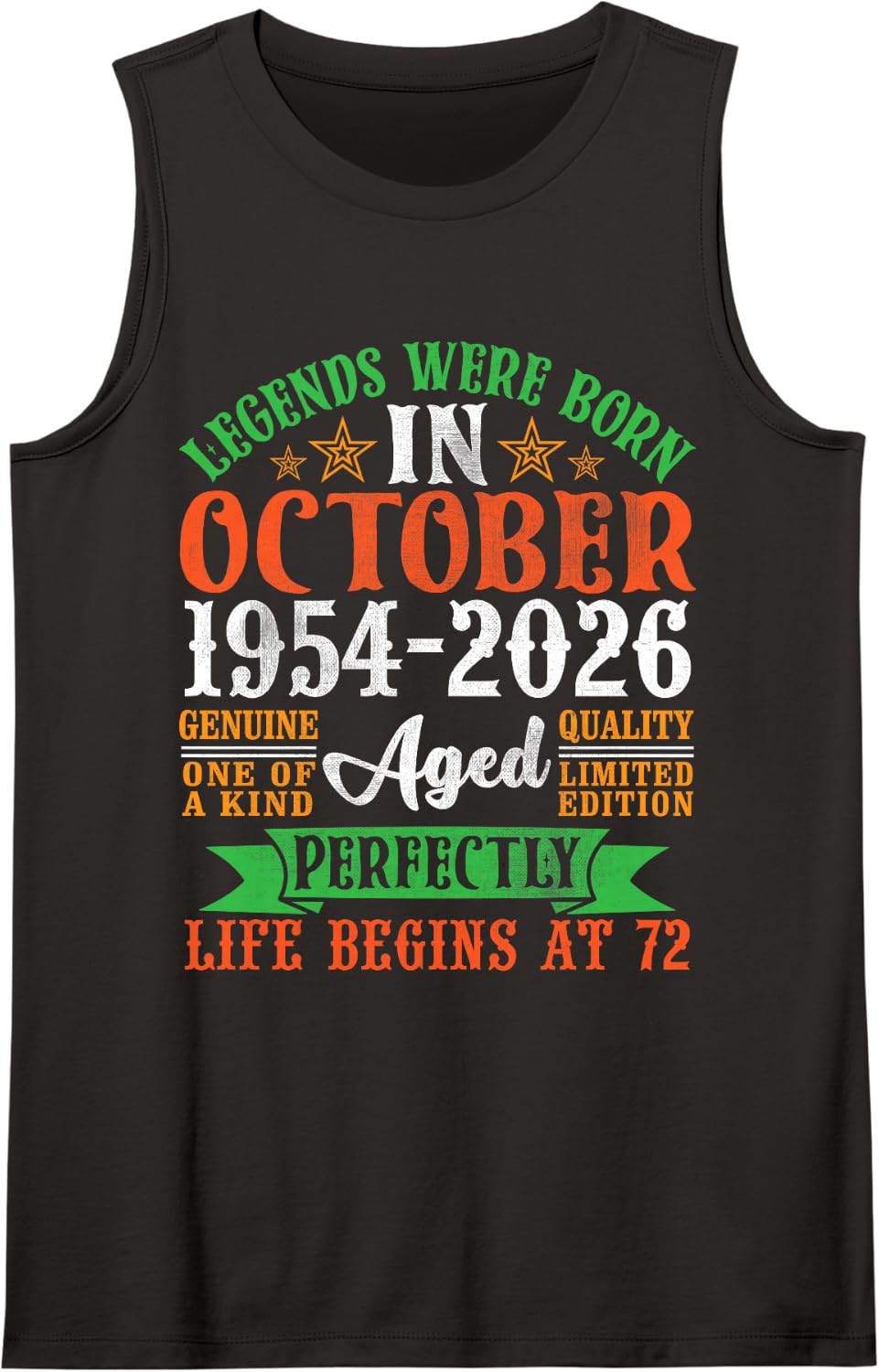 Legends were Born October 1954 2026 Life Begins 72 Years Old Sleeveless Tank Top - Black