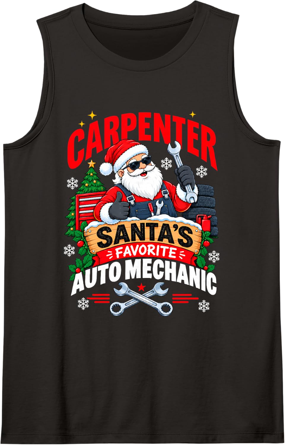 Carpenter Santa Favorite Auto Mechanic Christmas Sleeveless Tank Top - Black