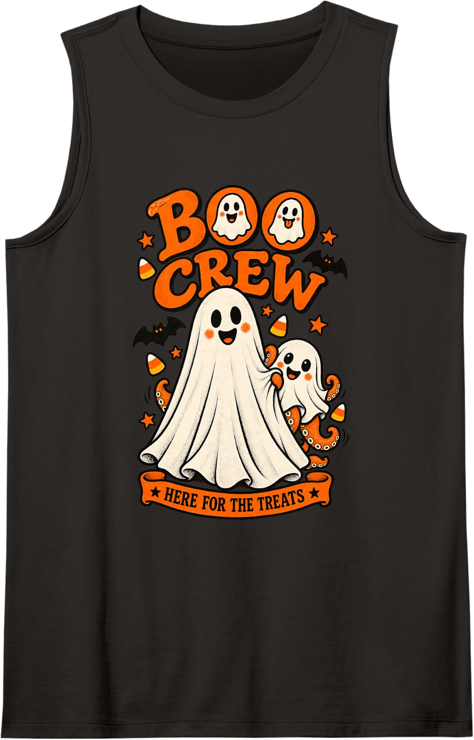 Octopus Boo Crew Here for the Treats Halloween Animal Lover Sleeveless Tank Top - Black