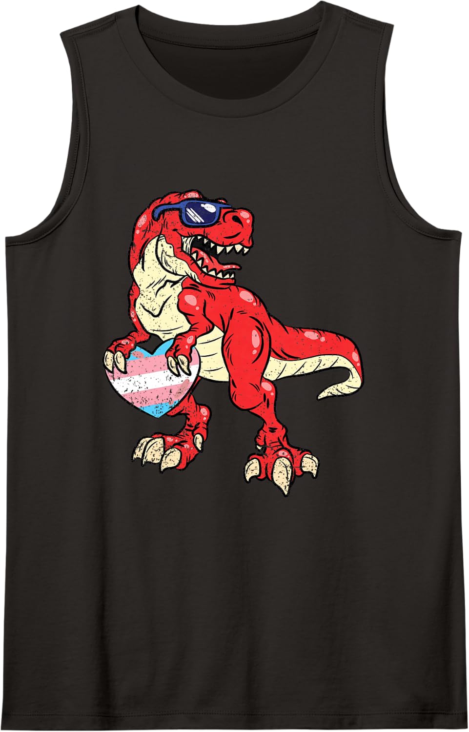 Dinosaur Heart Transgender Cute Pride Flag LGBT-Q Trex Sleeveless Tank Top - Black
