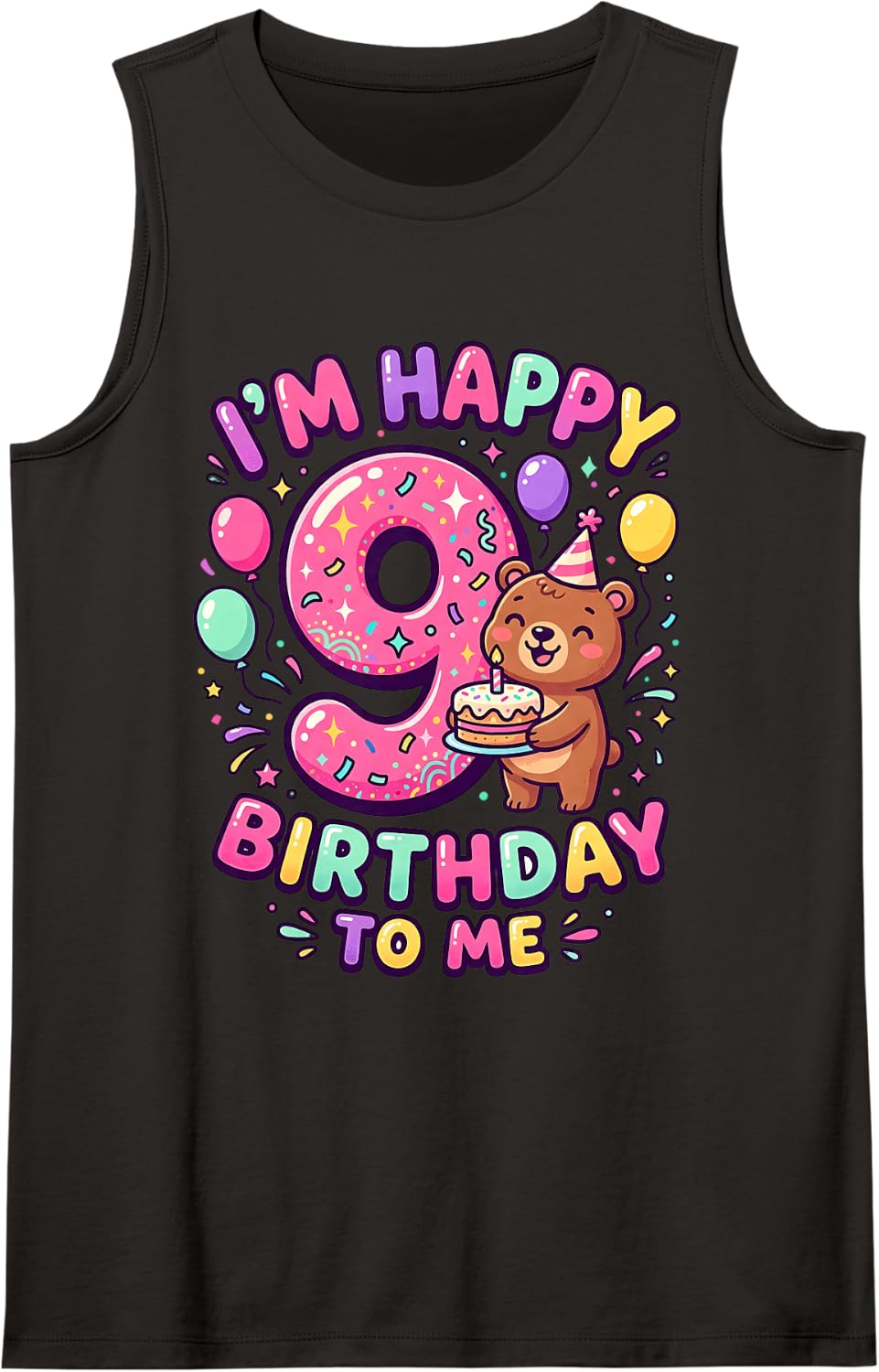 Capybara 9th Birthday Cute Funny Animal Graphic Sleeveless Tank Top - Black