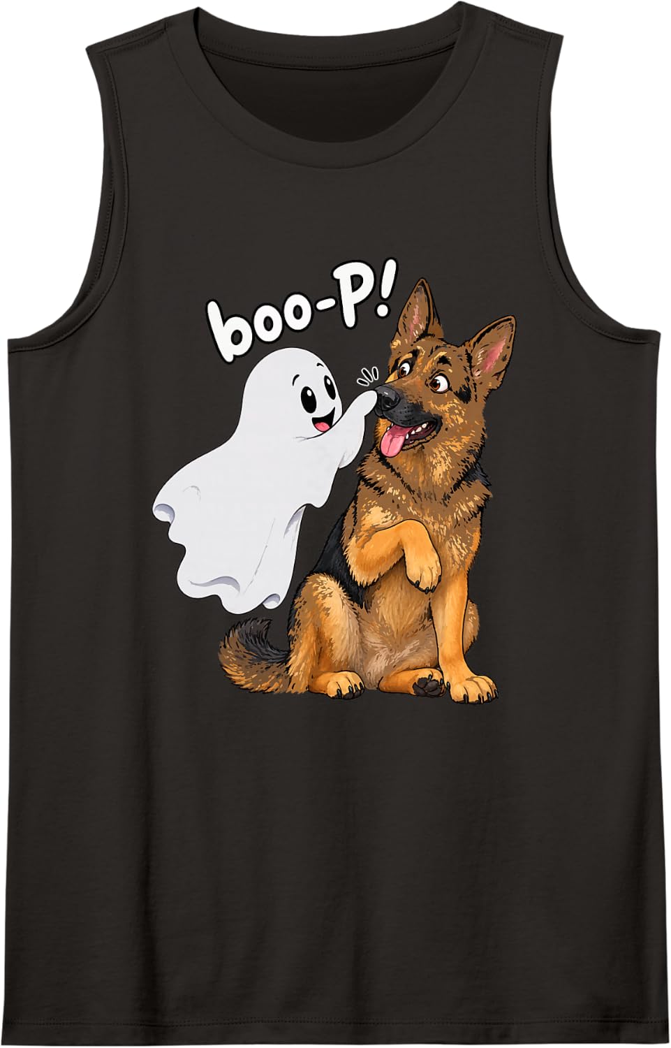 Funny German Shepherd Dog Ghost Boop Cute Halloween Kids Sleeveless Tank Top - Black