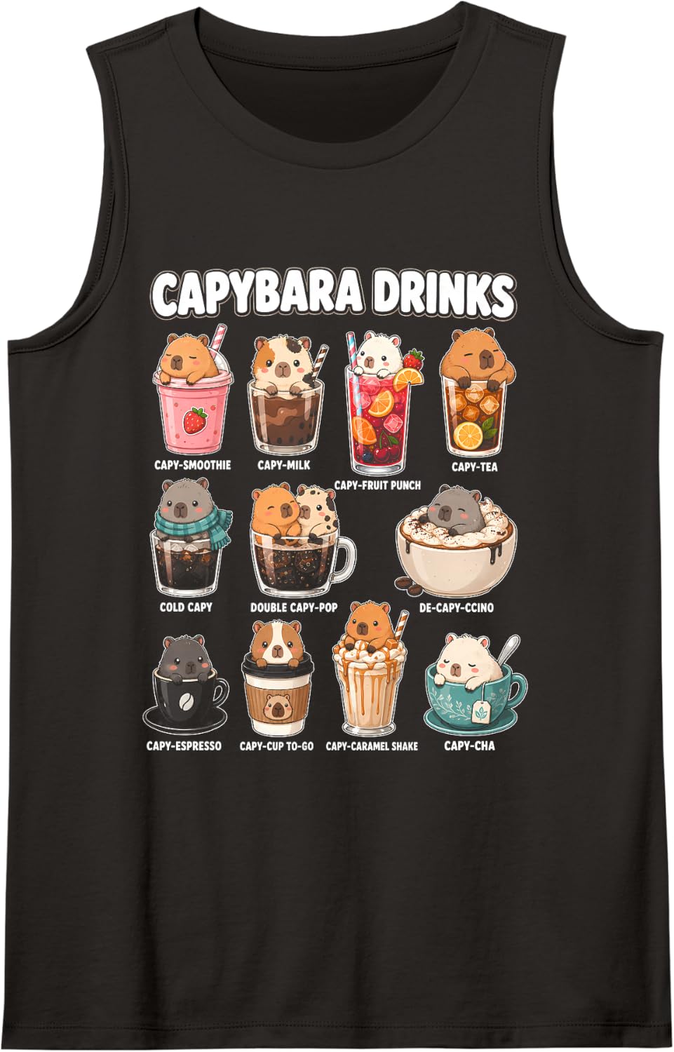 Cute Capybara Coffee Menu Funny Beverage Chart Animal Lover Sleeveless Tank Top - Black