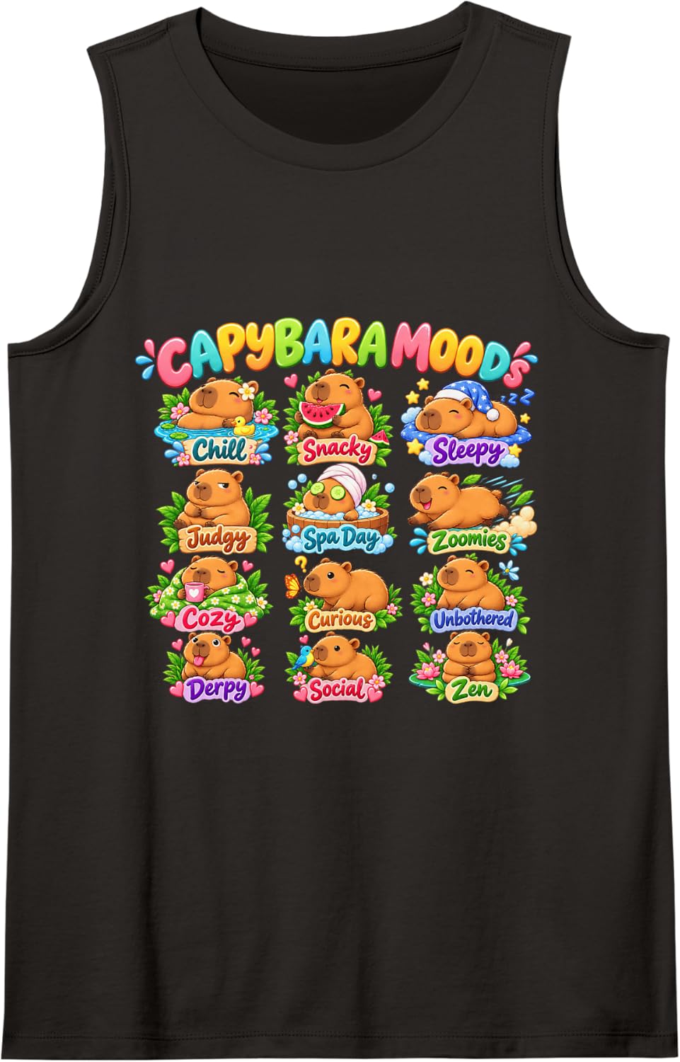 Capybara Mood Sleeveless Tank Top - Black