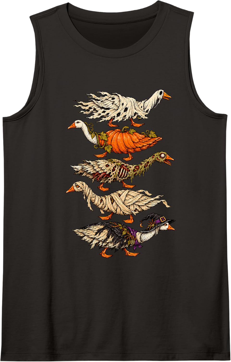 Halloween Goose Ghost Pumpkin Zombie Mummy Witch Sleeveless Tank Top - Black
