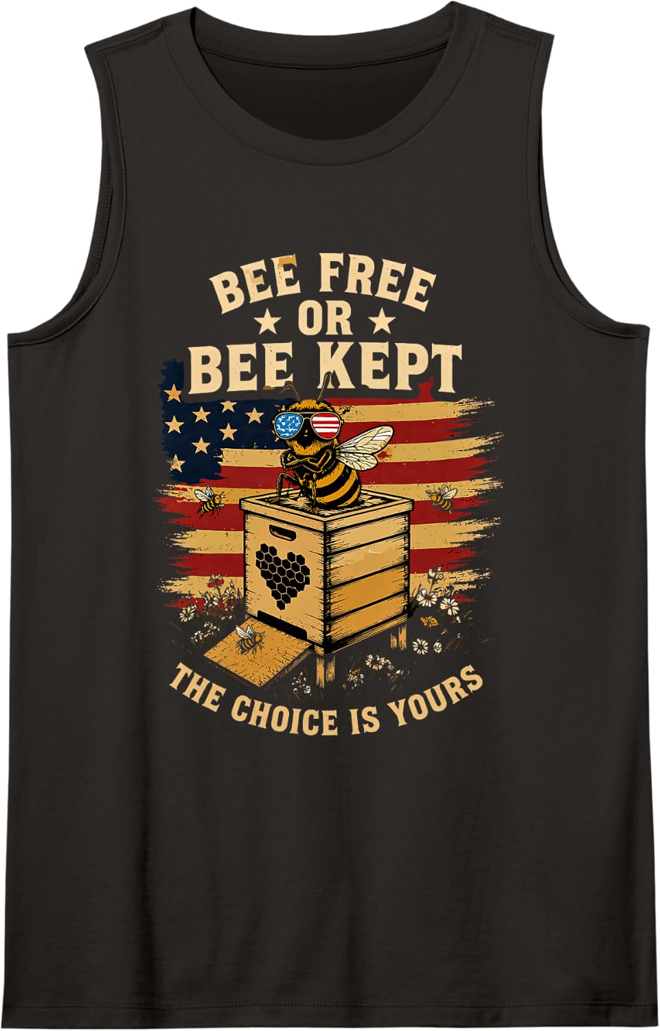 Honey Beekeeping American Flag Bees USA Beekeeper Sleeveless Tank Top - Black