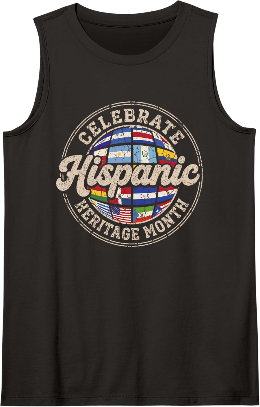 Celebrate Hispanic Heritage Month Vintage Flags Pride Sleeveless Tank Top - Black