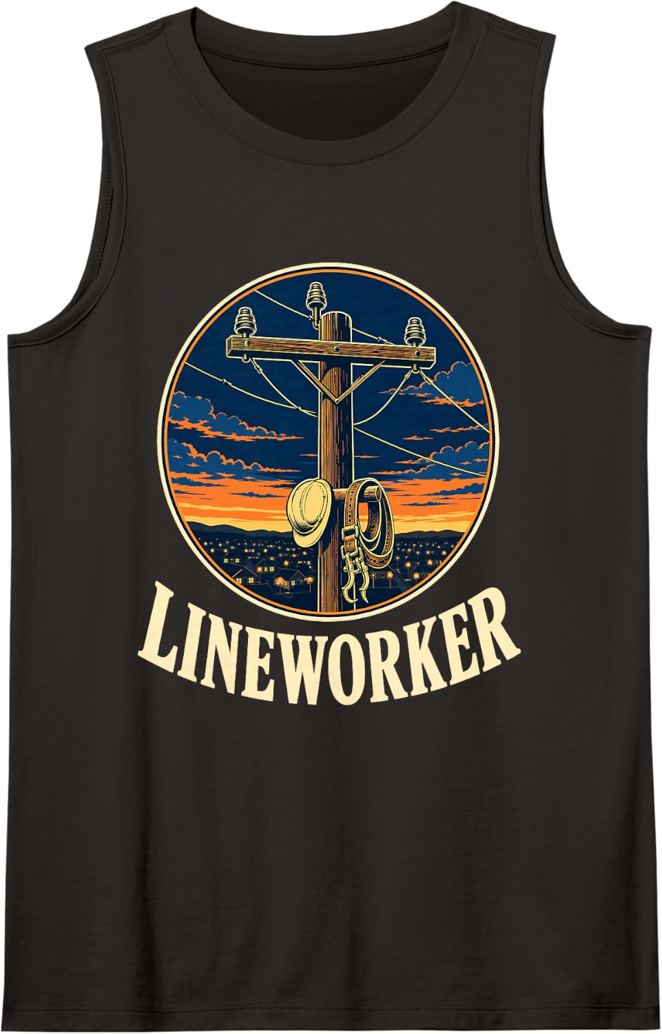 Lineworker Power Line Pole Lineman Sleeveless Tank Top - Black
