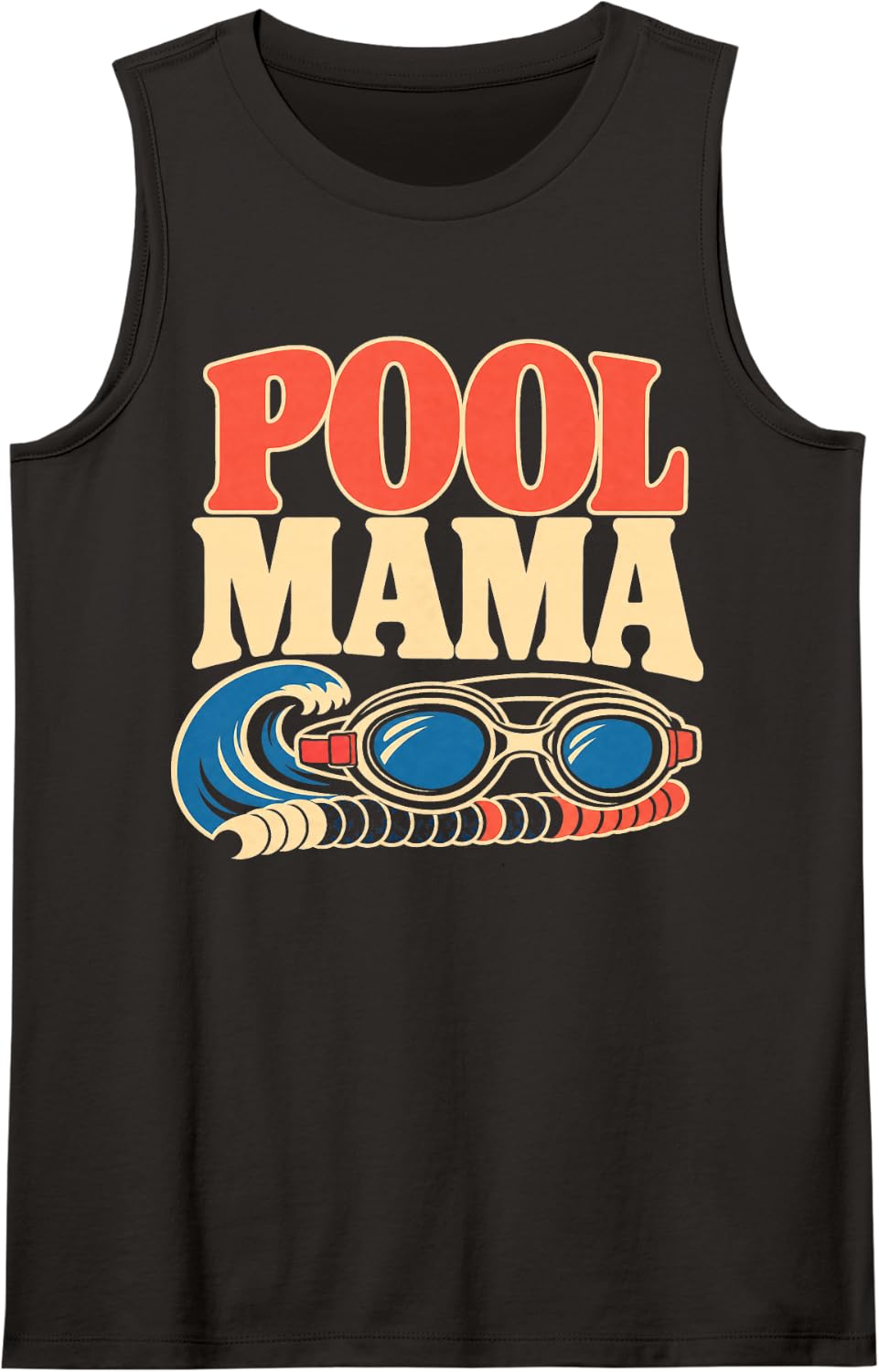 Pool Mama Swimming Ocean Sleeveless Tank Top - Black