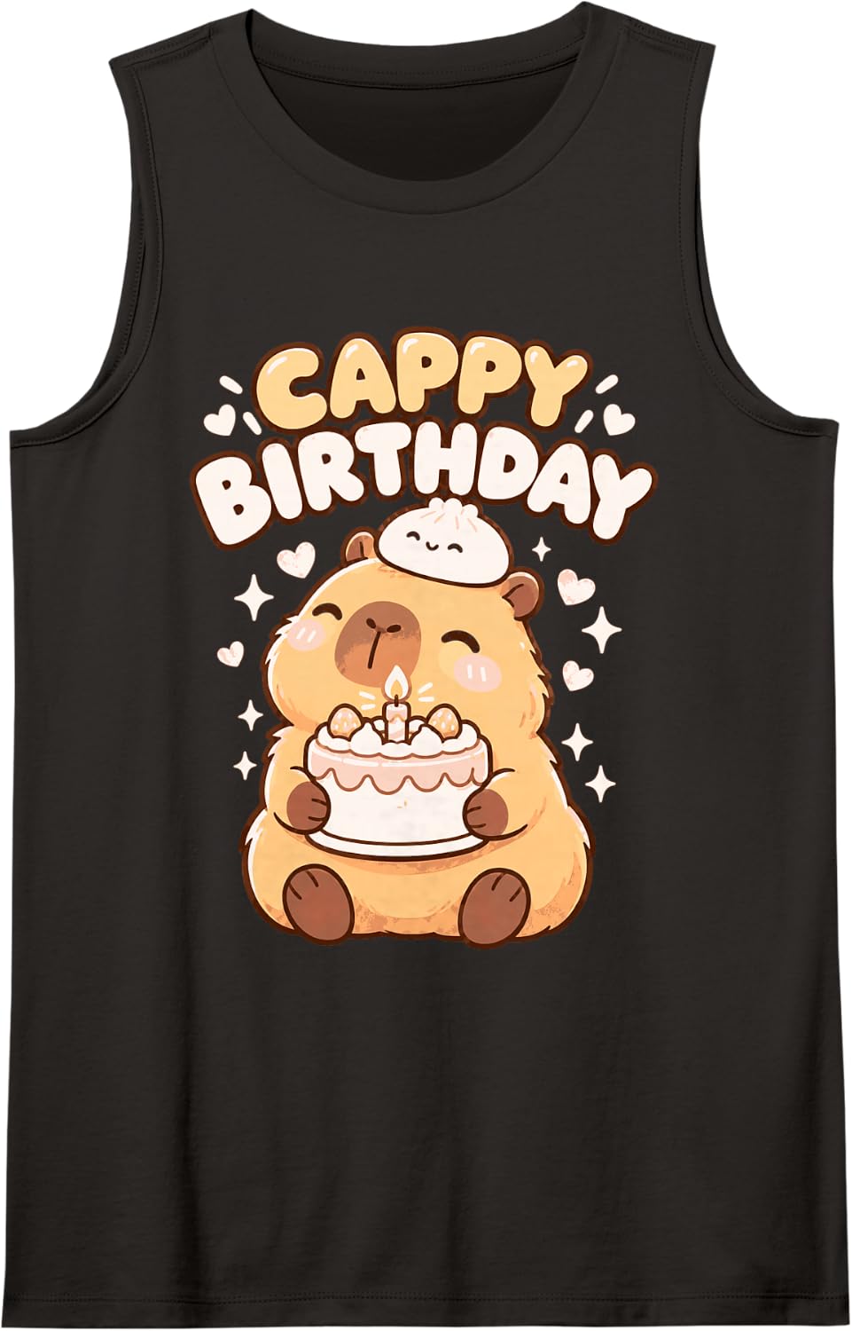 Cappy Birthday Cute Capybara Birthday Cake Candle Sleeveless Tank Top - Black