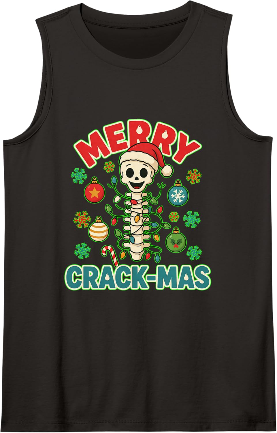 Merry Crack-Mas Funny Chiropractor Christmas Spine Tank Top - Black
