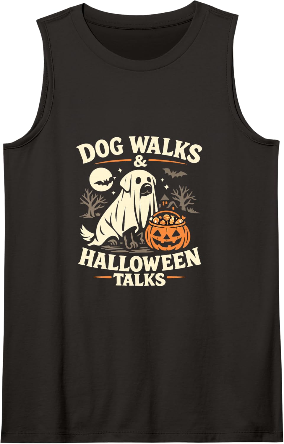 Ghost Dog Walk Pumpkin Halloween Night Sleeveless Tank Top - Black