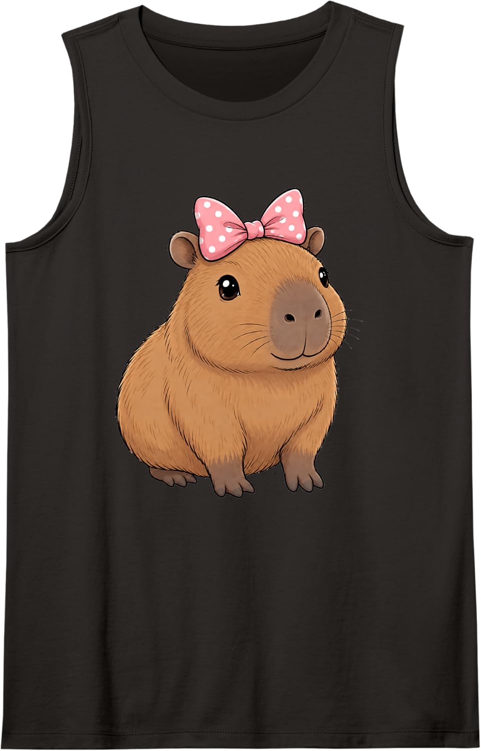 Capybara Bow Cute Graphic Sleeveless Tank Top - Black