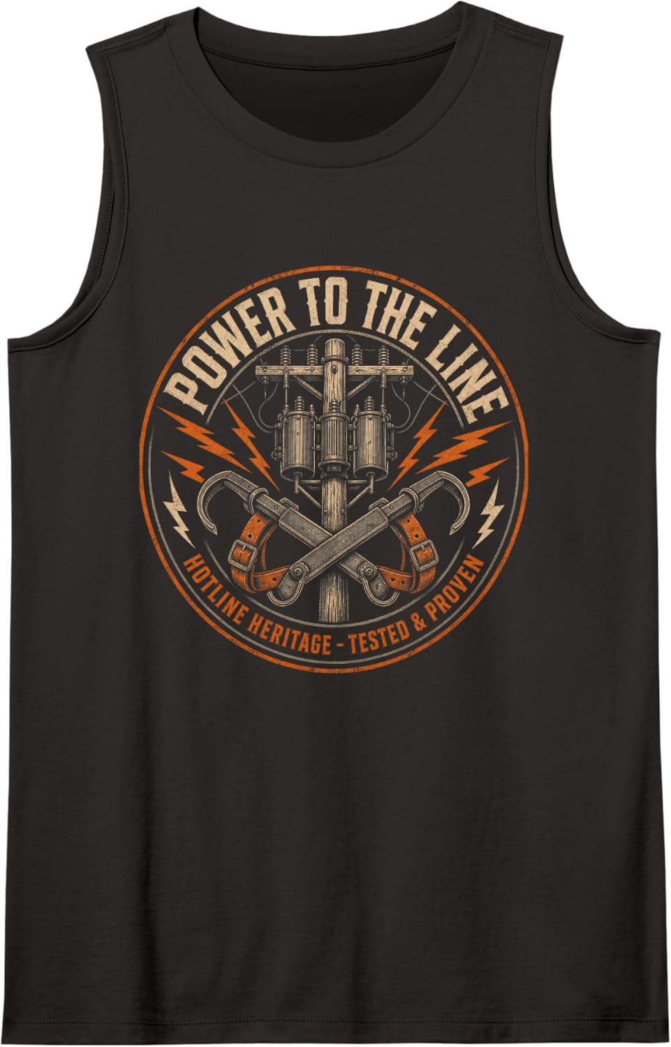 Power to The Line Electrical Utility Lineman Sleeveless Tank Top - Black