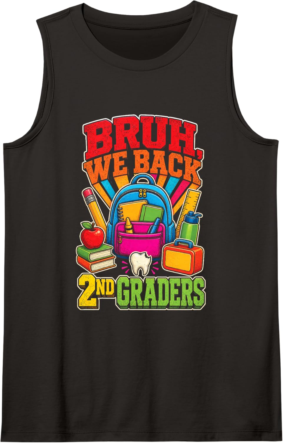 2nd Grade Bruh We Back Retro First Day Elementary Gift Sleeveless Tank Top - Black
