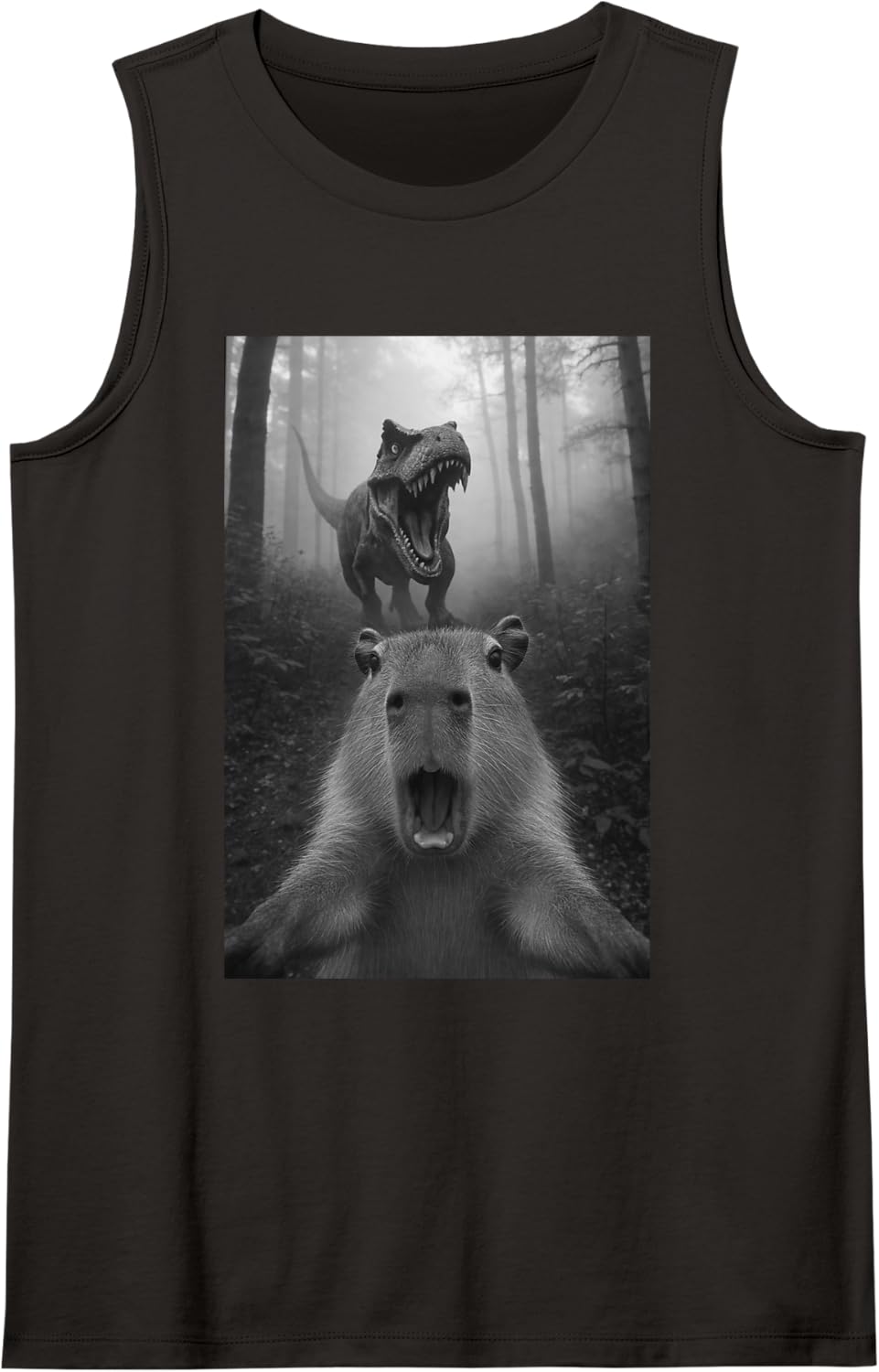 Capybara Selfie with T-Rex Sleeveless Tank Top - Black