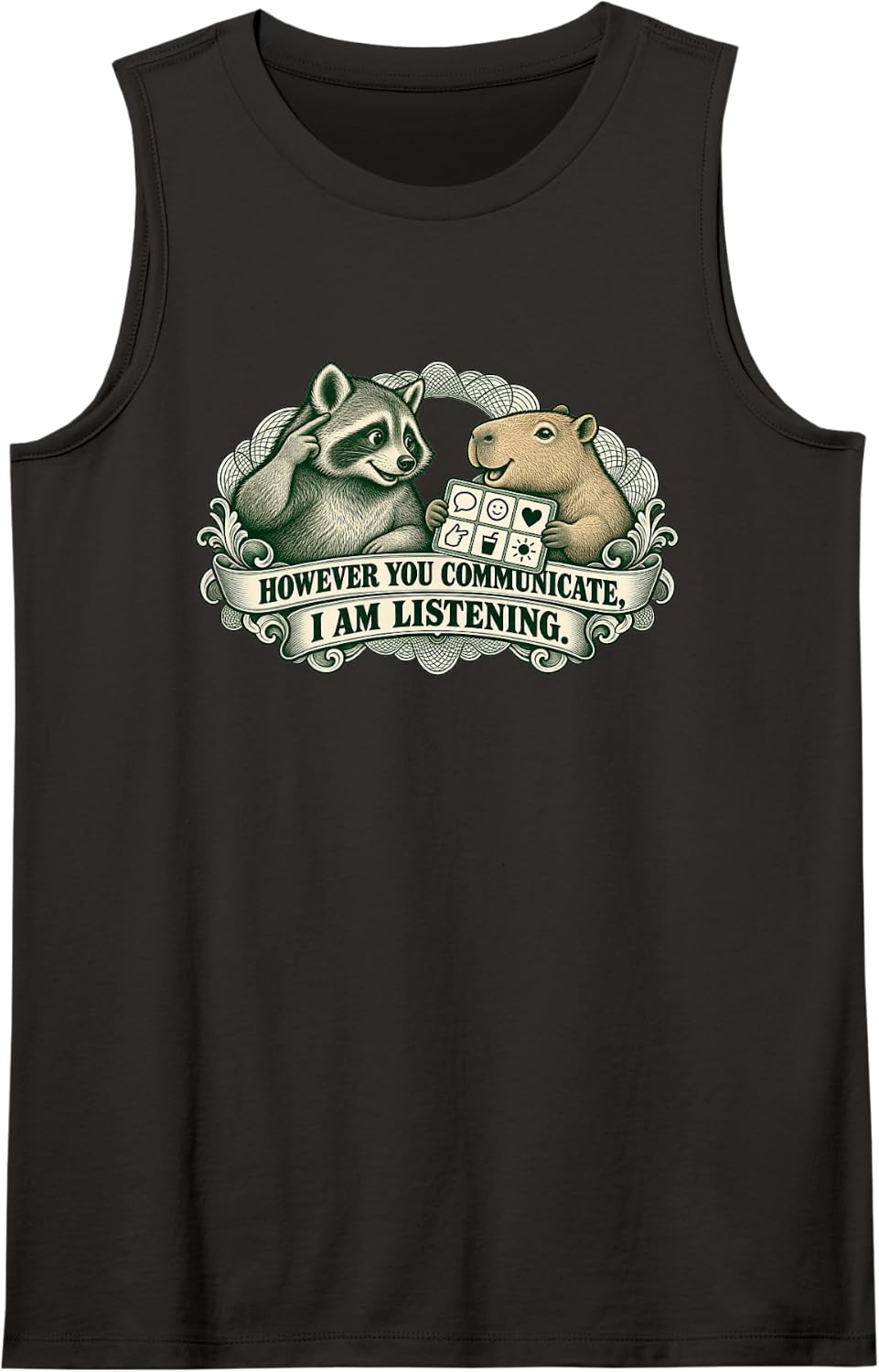 AAC Raccoon Listening Communication Capybara Picture Board Sleeveless Tank Top - Black