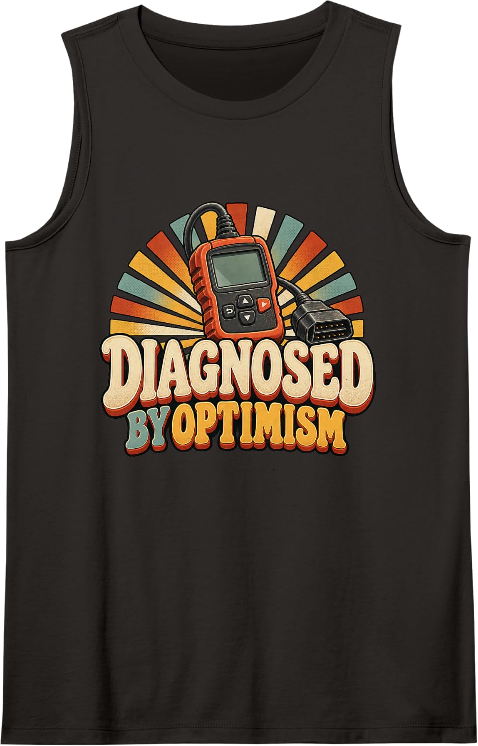 Diagnosed By Optimism Funny Mechanic Graphic Sleeveless Tank Top - Black