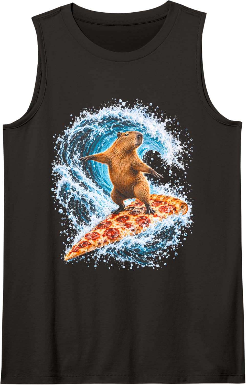 Funny Capybara Pizza Surfing Kids Girls Birthday Sleeveless Tank Top - Black