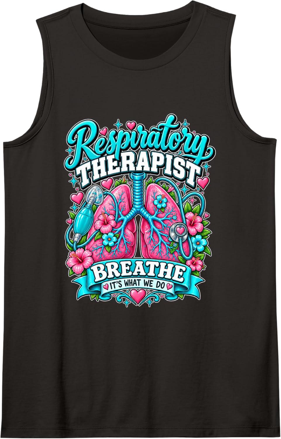 Respiratory Therapist Lungs Breathe Medical RT RRT Sleeveless Tank Top - Black