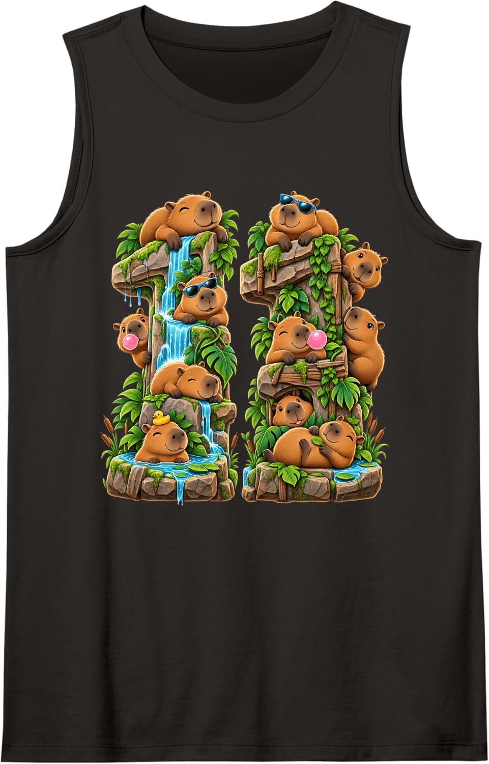 Capybara 11th Birthday Cappy Birthday Funny Capybara Lover Sleeveless Tank Top - Black