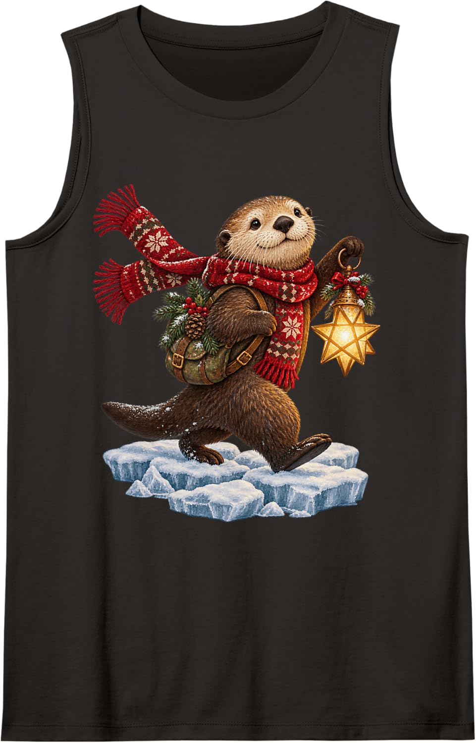 Sea Otter Lantern Christmas Animal Sleeveless Tank Top - Black