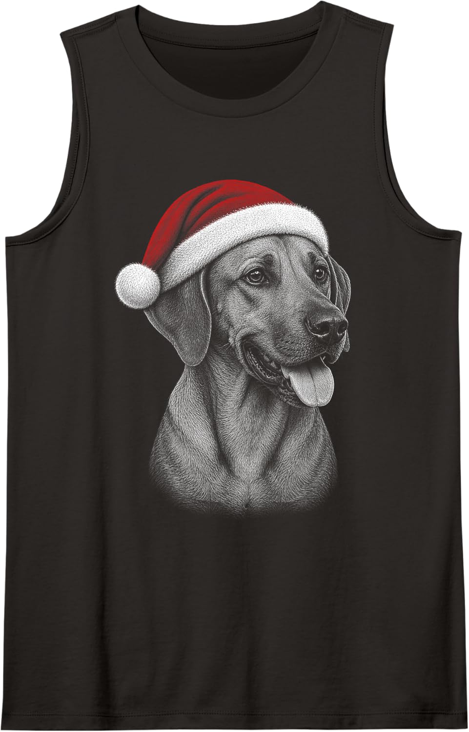 Rhodesian Ridgeback - Cute Dog with Red Christmas Hat Tank Top - Black