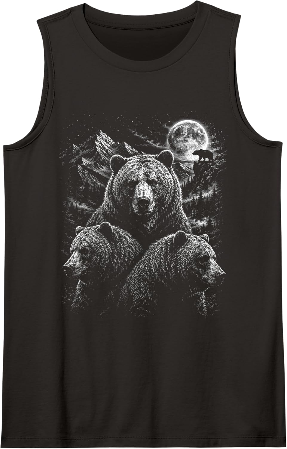 Bear Family Moonlight Forest Wildlife Nature Brown Bear Sleeveless Tank Top - Black