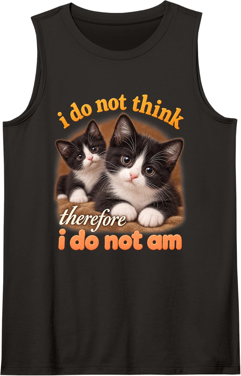 I Do Not Think Therefore I Am Funny Cat Parody Sleeveless Tank Top - Black