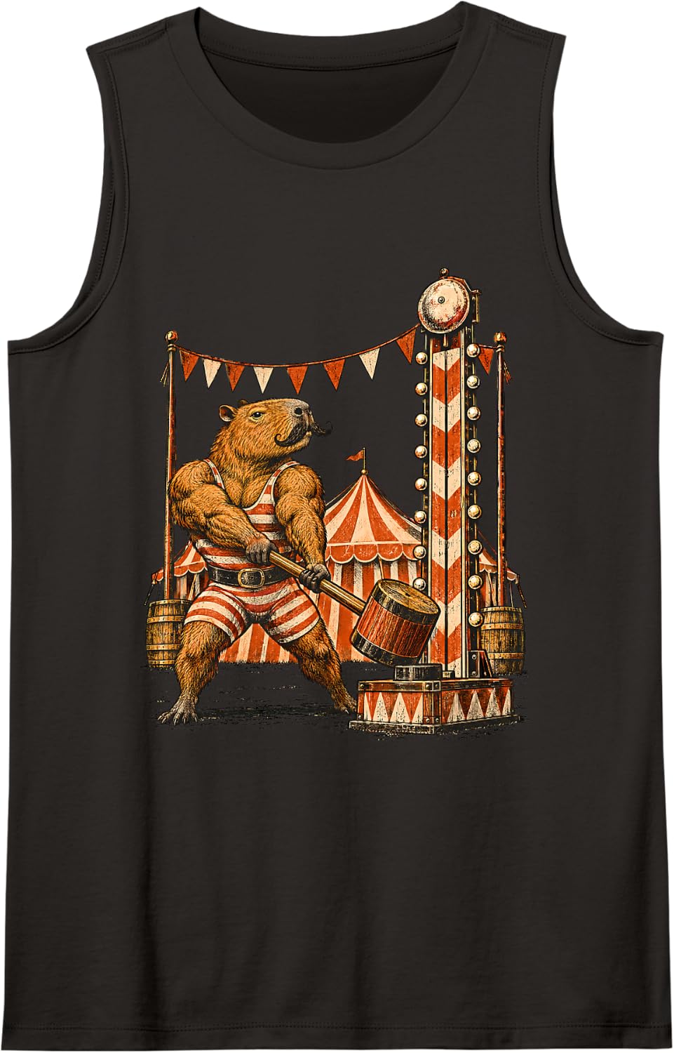 Carnival Capybara Strongman Circus High Striker Game Sleeveless Tank Top - Black