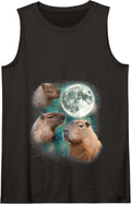 3 Capybara Moon Giant Rodents Weird Howling Parody Tank Top - Black