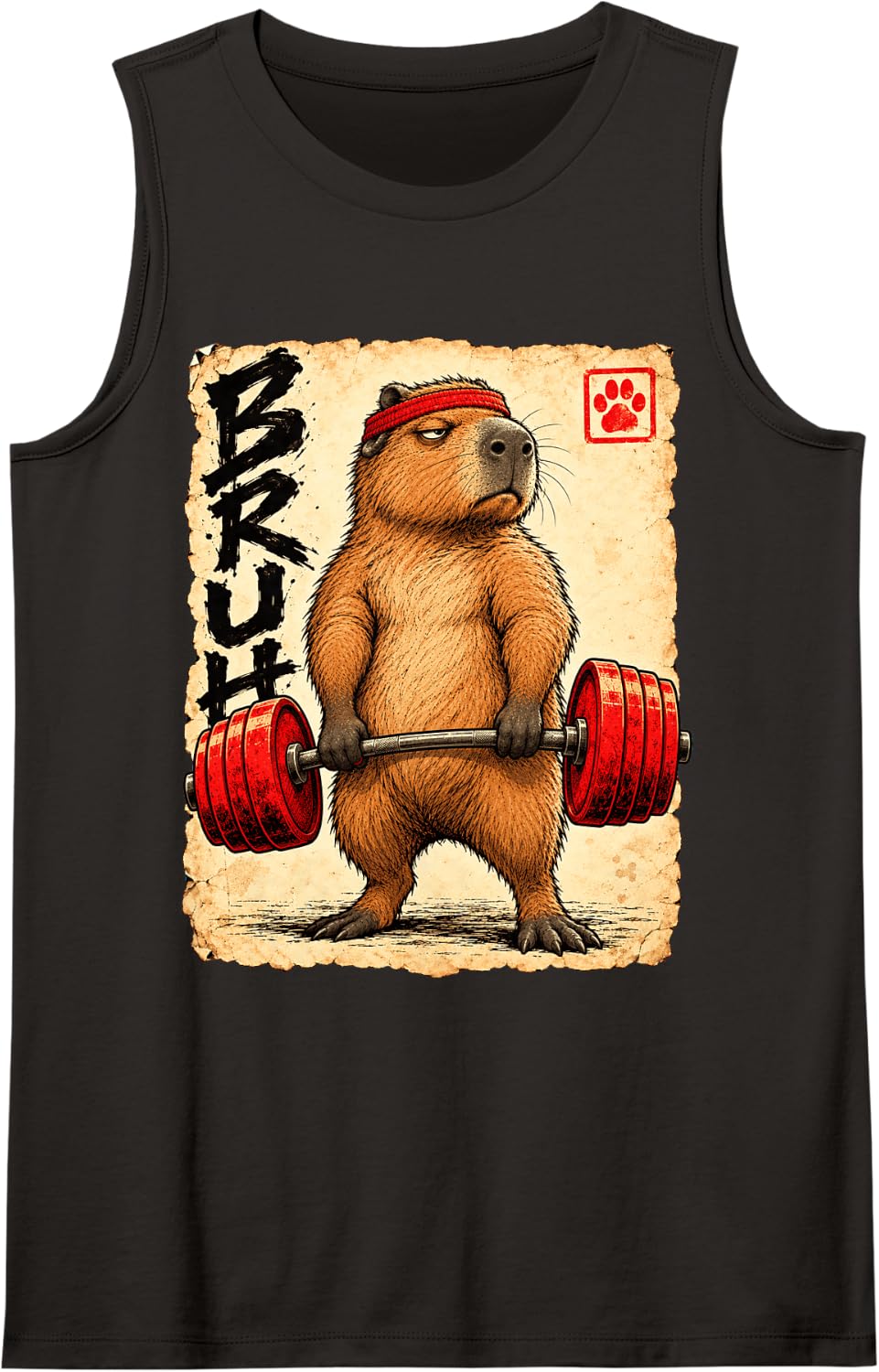 Strength Training Weights, Lifting Gym Fitness Workout Capybara Sleeveless Tank Top - Black