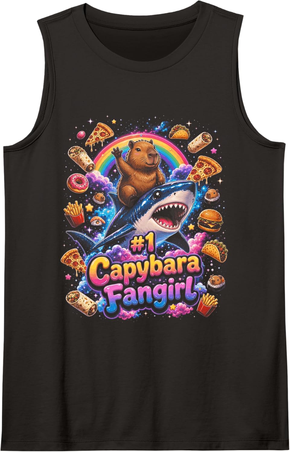#1 Capybara Fangirl | Womens Capybara | Girls Capybara Sleeveless Tank Top - Black