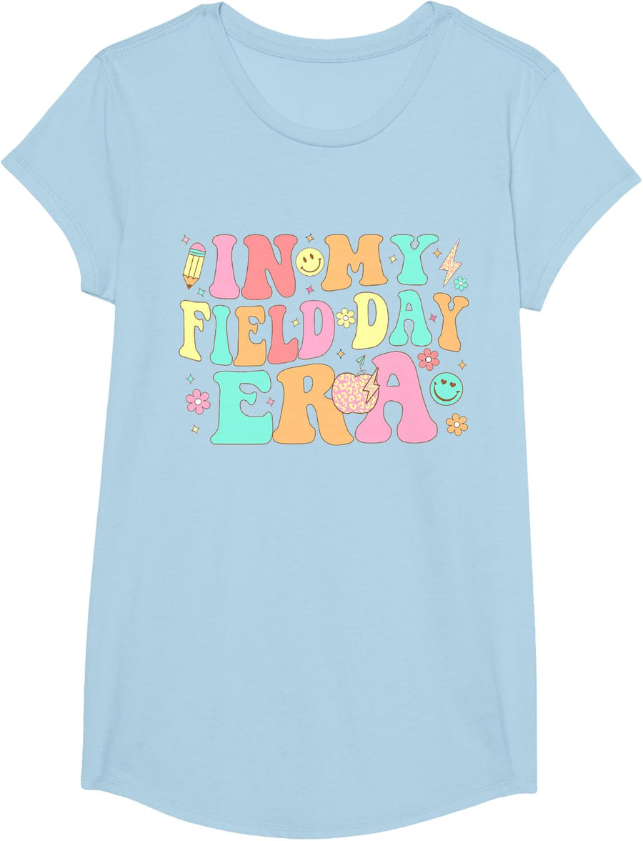 In My Field Day Era Retro School Teacher Funny Field Day T-Shirt - Girls Baby Blue