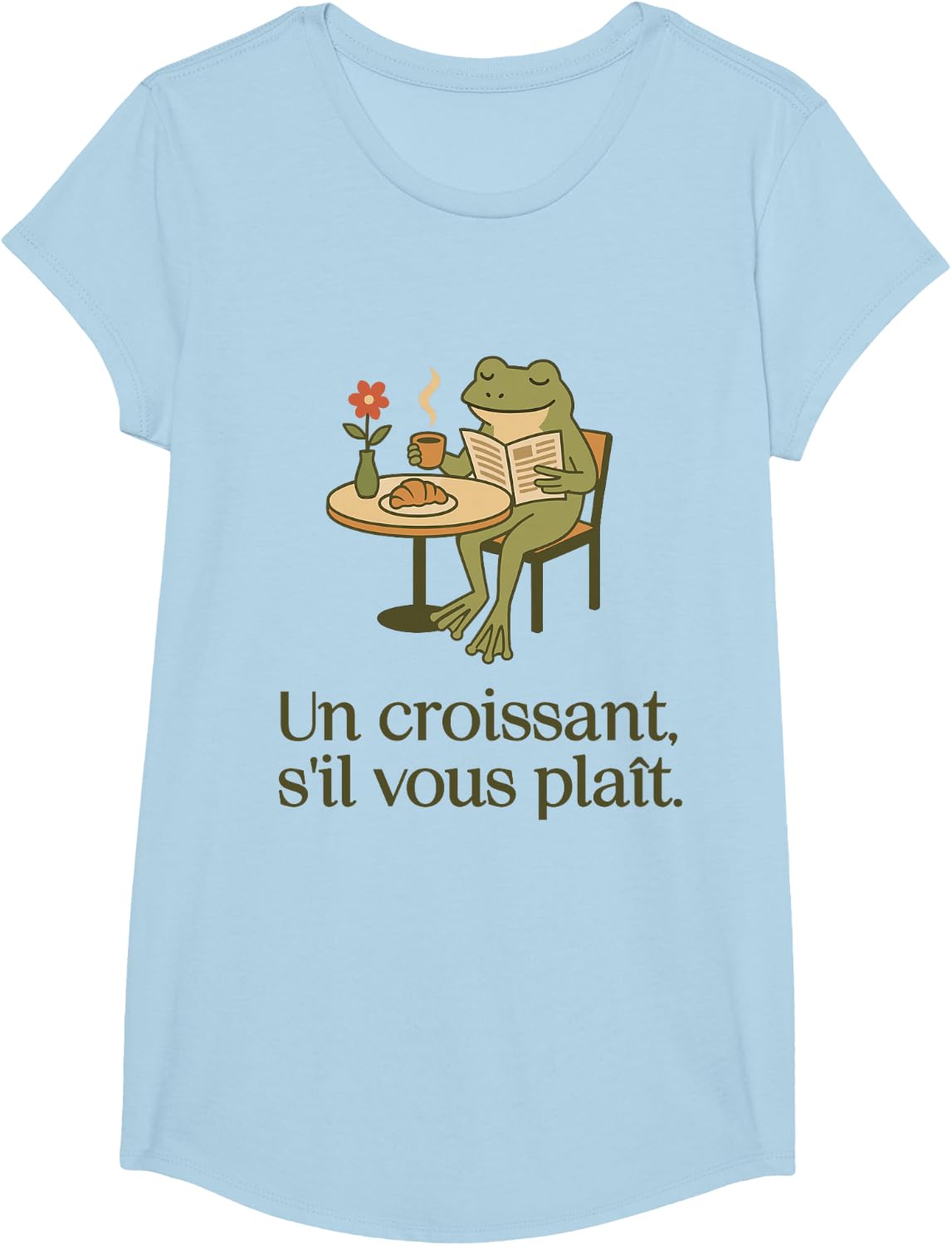 Francophile Frog in a French Cafe for Croissant Lover T-Shirt - Girls Baby Blue