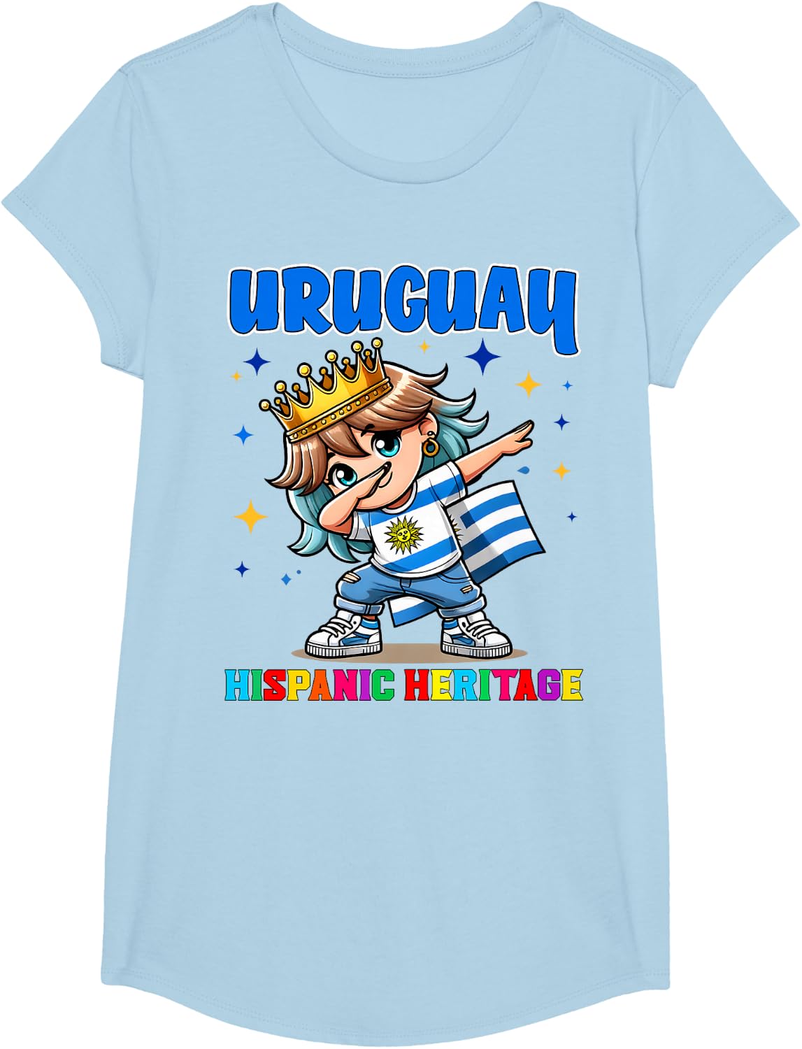 Uruguay Flag Hispanic Heritage Month for Kids T-Shirt - Girls Baby Blue