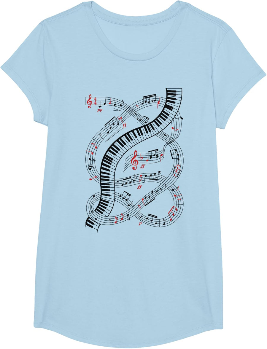 Piano Keyboard Sheet Music Notes Pianist Musician T-Shirt - Girls Baby Blue