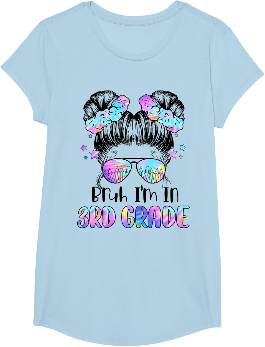 Girls Bruh I'm in 3rd Grade First Day of School Third Grade T-Shirt Tee - Girls Baby Blue