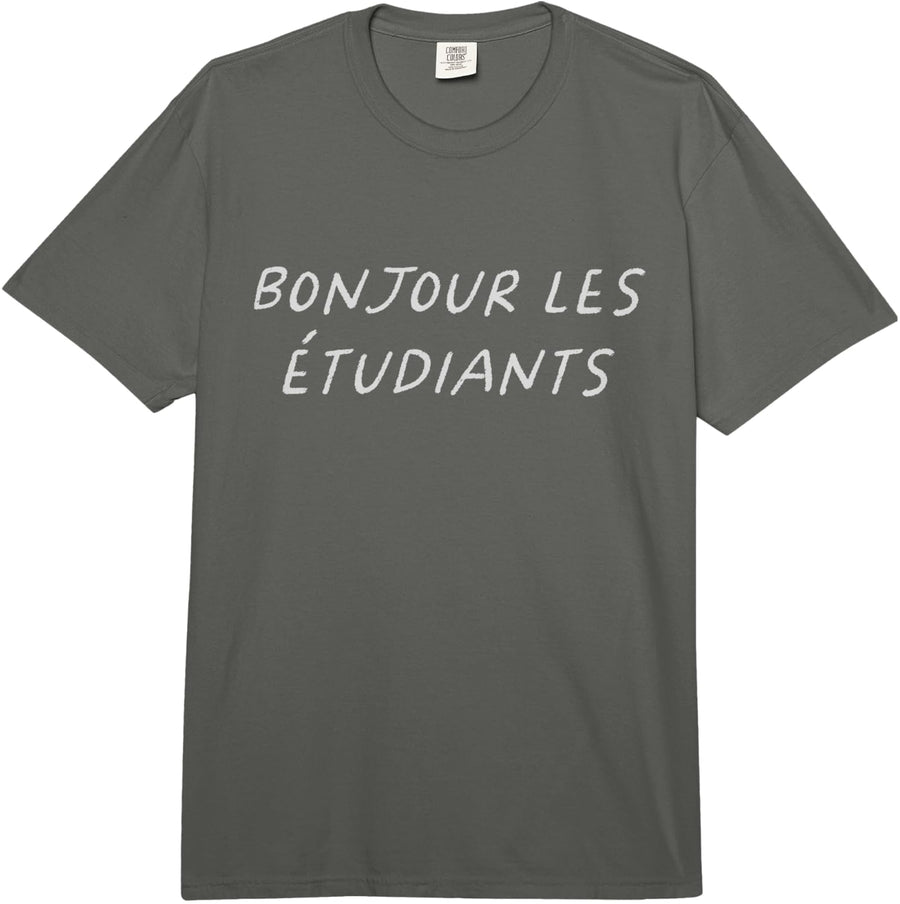 Bonjour Les Etudiants French Teacher Back to School Comfort Colors Adult Heavyweight T-Shirt - Adult Unisex Dark Grey